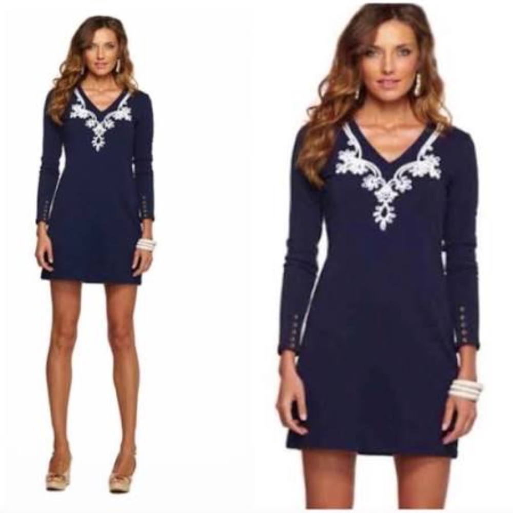 Lilly Pulitzer Darlin Navy Long Sleeve Dress Med